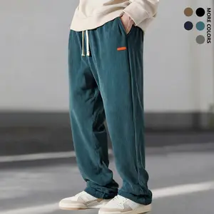 Men's corduroy casual pants, loose straight fit with side pockets and retro texture, perfect for everyday wear, suitable for gym, running, and activities; men's athletic pants