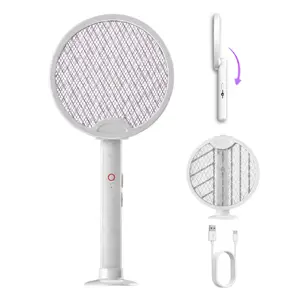 Foldable Electric Fly Swatter Racket, 2 in 1 Smart Bug mosquito Zapper for Mosquitoes and Flies, with USB Rechargeable Base, Suitable for Home, Bedroom and Kitchen【outdoorfun】
