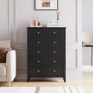 Modern 5 Drawer Dresser Wood Chest Of Drawers Tall Clothing Storage Organizer Vertical Bedside Table Accent Storage Cabinet For Bedroom Living Room Entryway Closet Furniture Black White Grey Refreshing Green