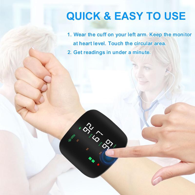 Rechargeable Wrist Blood Pressure with LED Touch Screen, Voice Broadcast & 99x2 Memory Made Simple. Accurate Home Bp Tracking(1/2 PCS)