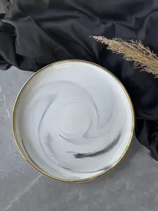 Marcel Ardani 'The Luxury Collection' Small Marble Design Plate with Gold Trim – Elegant Porcelain Dinnerware
