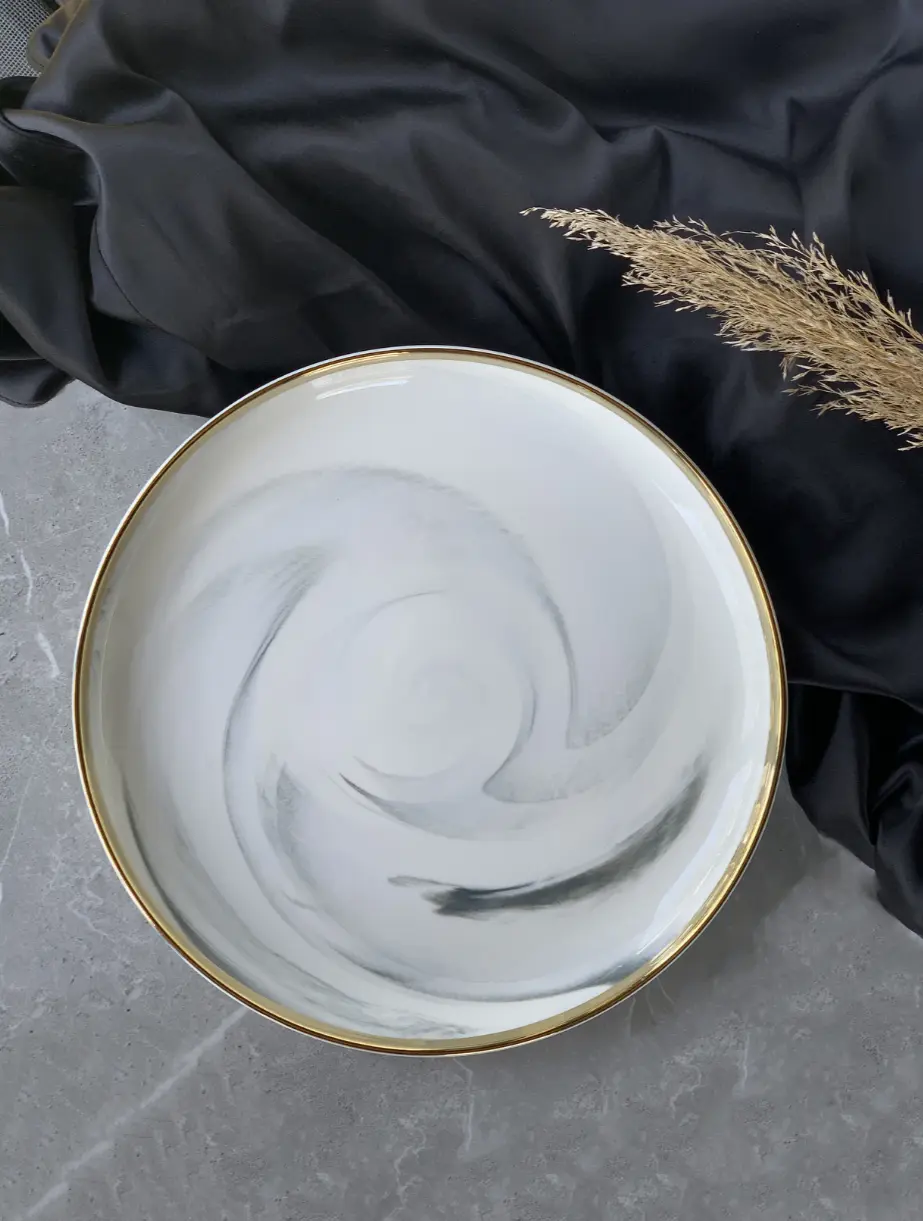 Marcel Ardani 'The Luxury Collection' Small Marble Design Plate with Gold Trim – Elegant Porcelain Dinnerware