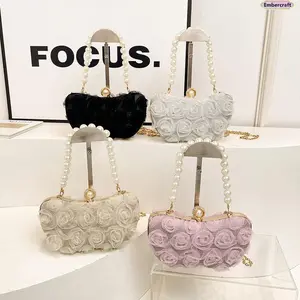 Women's 2025 New Coquette Aesthetic Lace Floral Pearl Chain Shell Evening Clutch, Fashionable Bohemian Crossbody, Versatile Shoulder Bag with Detachable Clip Chain & Secure Clasp for Wedding, Prom, Unique Bag, Crossbody Purses Bag, Fashionable Bohemian Ba
