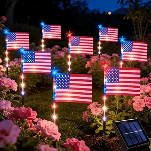 1 Drag 8 Outdoor Decorative Patriotic Flagpole Lights, Patriotic Theme Solar Courtyard Lights, Outdoor Waterproof Path Lights, Perfect for Courtyard, Patio, Memorial Day and Independence Day Celebration Decor