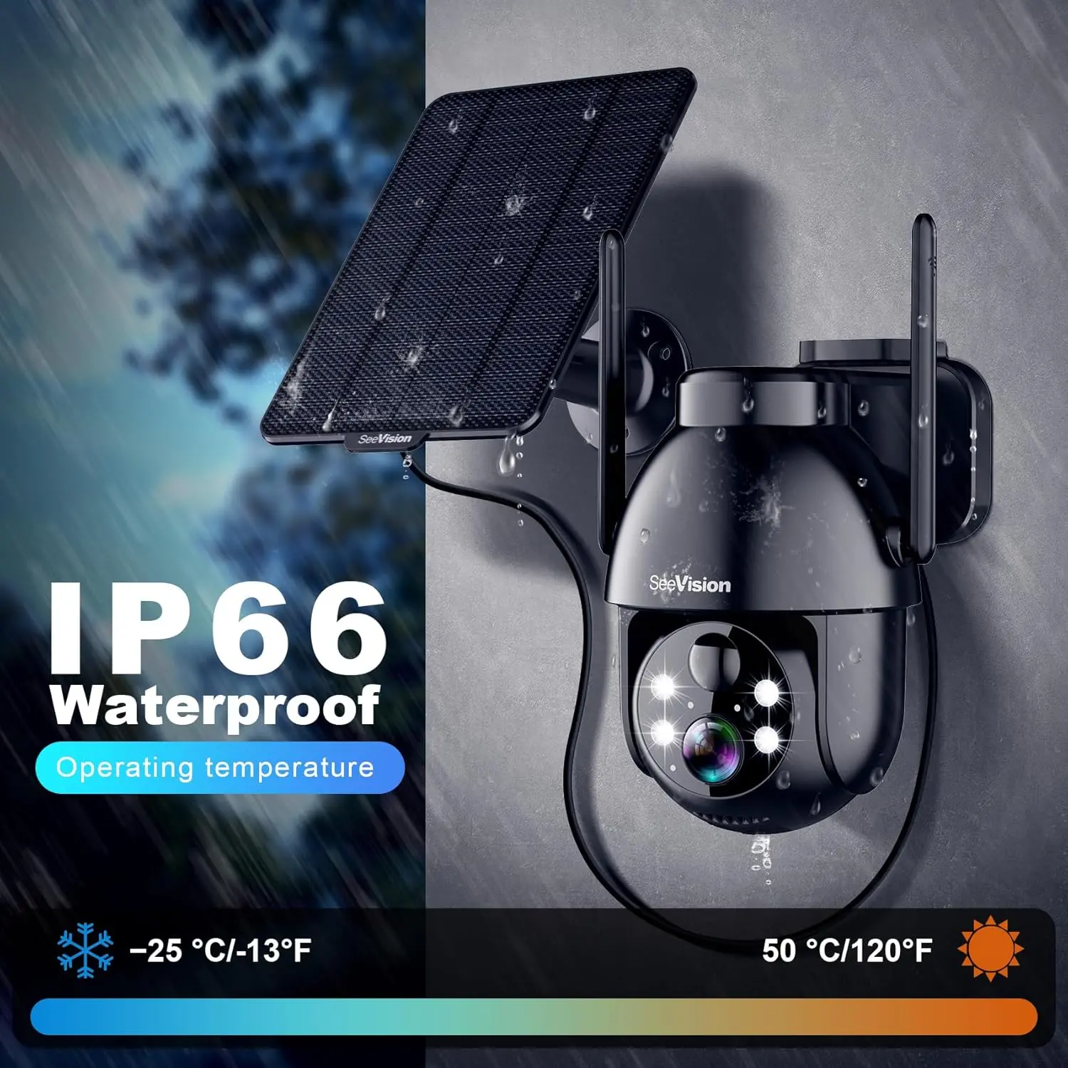SeeVision Solar Security Camera: Spotlight, 2K HD, Color Night Vision, Two-Way Talk-