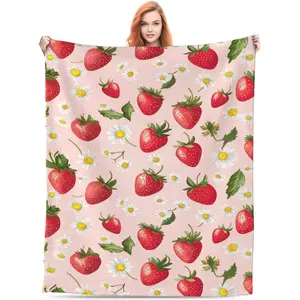 Cute Strawberry Daisy Flower Blanket,Heavyweight Soft Throw Blanket - Breathable Strawberry Ultra Soft Fuzzy Party Blanket Gifts for Bed Sofa Home Decor