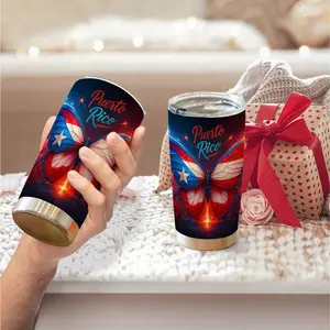 1pc 600ml Puerto Rico Flag Butterfly Pattern 304 stainless steel large capacity travel mug. 20oz insulated water bottle. chairs ideal for Puerto Rico lovers and as a vibrant gift.