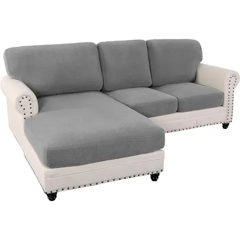 Elastic L-Shape Sofa Covers (6 or 8 Pieces) - Separate Left/Right Slipcovers, Durable Soft All-Seasons Furniture Protectors, Sofa Cushion Cover, Fits L-Shape Sofas for Living Room