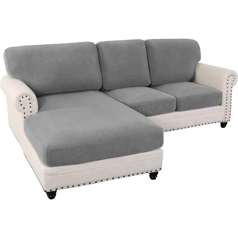 Elastic L-Shape Sofa Covers (6 or 8 Pieces) - Separate Left/Right Slipcovers, Durable Soft All-Seasons Furniture Protectors, Sofa Cushion Cover, Fits L-Shape Sofas for Living Room
