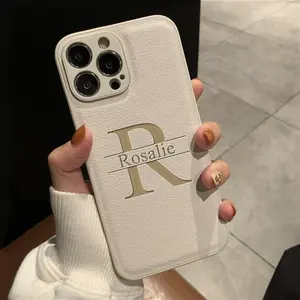 Personalized Customized Initials Name Case For iPhone 17 16 15 14 13 12 11 Pro Max Plus Big Letter Laser Engraving Leather Cover
