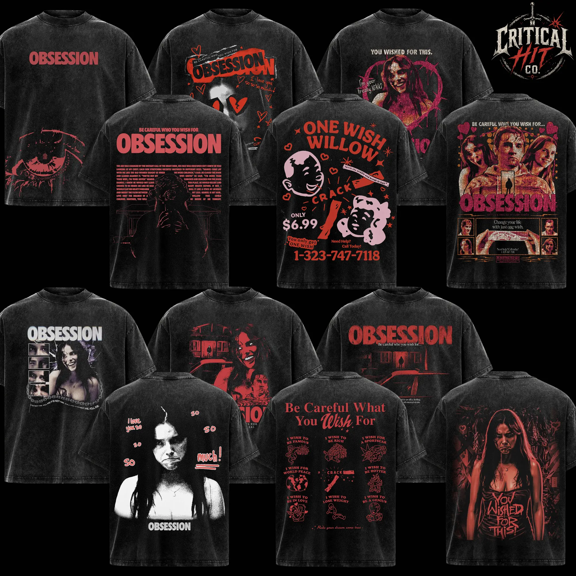 [Collection] Vintage Obsession One Wish Willow Acid Wash Oversized T-Shirt, Obsession Movie Inspired Horror Graphic Tee, Premium Dark Romance Top, Retro Psychological Thriller Aesthetic Unisex Fan Merch, TikTok Viral Tee Gift for Horror Movie Lovers