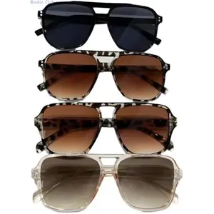 4-Pack Retro Square Aviator Sunglasses for Women and Men, Y2K Oversized Aesthetic Unisex Shades, Lightweight UV Protection Trendy Eyewear for Summer Travel, Beach, Cycling, Festivals and Daily Wear