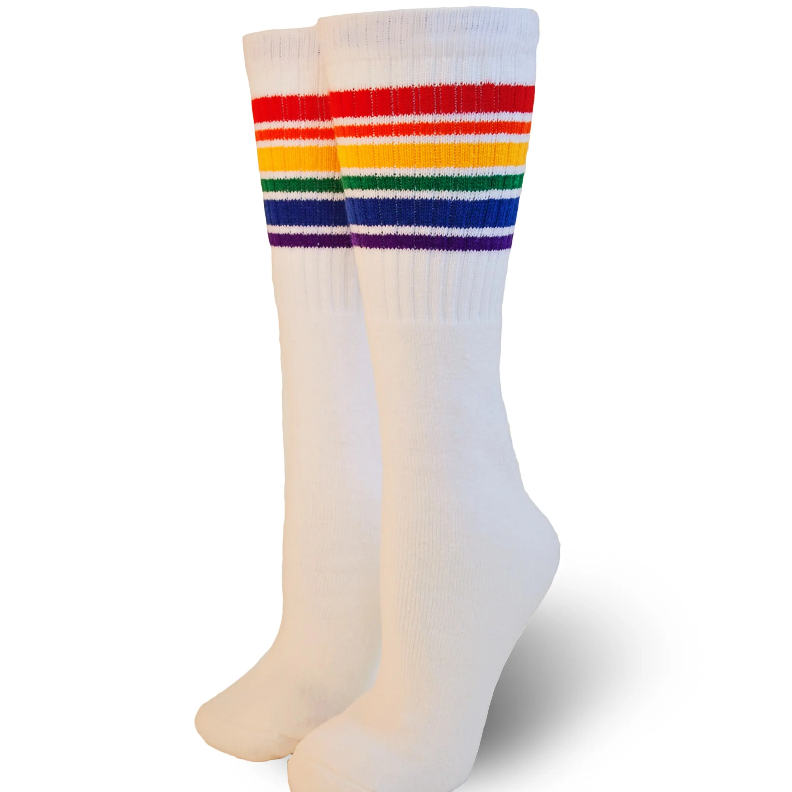 Hipster Vintage Rainbow Striped Tube Knee High Pride Socks- Fearless. Cotton, Fashion, Skate, Dance, Retro Socks