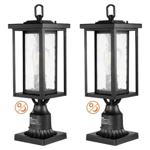 summervibes 2-Pack Dusk to Dawn Waterproof Exterior Post Light, 17.72 in Pole Column Fixture with 3.5 in Pier Mount Base & Glass Shade, Lightning-Proof Lamp for Modern Outdoor Lighting, Outdoor Patio Lights, Garden Lighting