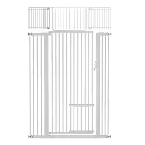 COMOMY 71" Extra Tall Pet Gate for Cats, 29.5-40.6" Extra Wide with Adjustable Cat Door, Pressure Mounted Easy Walk Through Gate with Door for Stairs, Doorways, Kitchen (White)