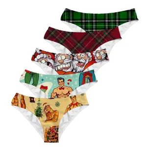 Mens Christmas Print Swim Briefs Holiday Beachwear Elastic Low Waist Swimwear Vacation Essential Soft Stretchy Fabric Unique Festive Design Comfortable Fit