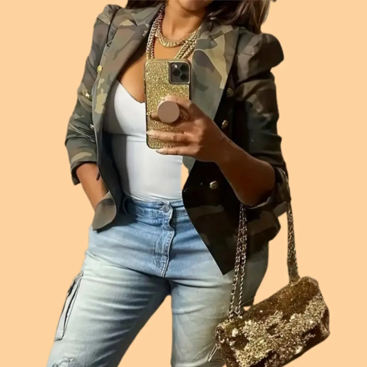 2025 Women's Camo Print Blazer-Double-Breasted, Casual Polyester Jacket with Ribbed Cuffs & Hem, Perfect for Spring/Fall,Zip Sweatshirt Camouflage
