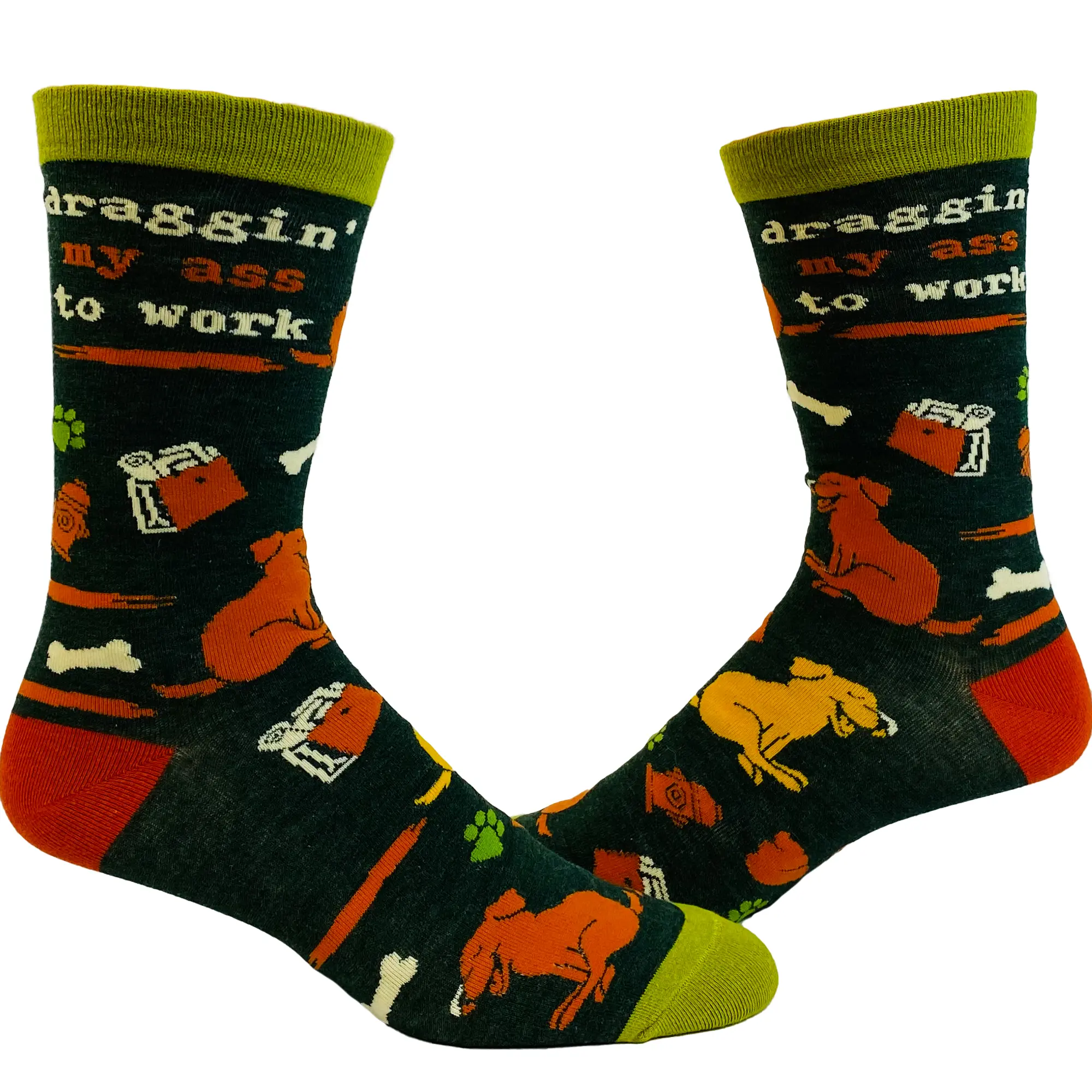 Men's Draggin My Ass to Work Socks Funny Pet Dog Lover Lazy Puppy Novelty Footwear Funny Graphic Socks Comfortable Fitted Spandex Cotton