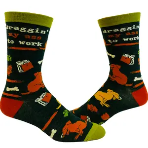 Men's Draggin My Ass to Work Socks Funny Pet Dog Lover Lazy Puppy Novelty Footwear Funny Graphic Socks Comfortable Fitted Spandex Cotton
