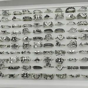 30pcs/Lot Factory Wholesale Alloy Finger Rings For Women HOT New Big Flower Cutout Skull Spider Animal Leaf Love Snake Jewelry