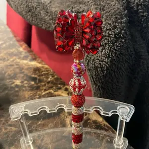 Custom Rhinestone Red Bow on a Beautiful Rhinestone Pen with Sparkling Beads and Elegant Design