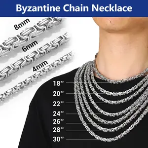 Byzantine Chain Necklace Stainless Steel Stylish and Cool Length 18-30 Inches Width 4MM/6MM/8MM Necklaces For Men Women with Gift Box
