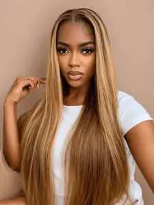 5x5 Lace Front Wigs Human Hair Straight Highlight Ombre Honey Blonde 4/27 180% Density Glueless Pre Cut Pre Plucked Wear And Go Wig No Glue Wig