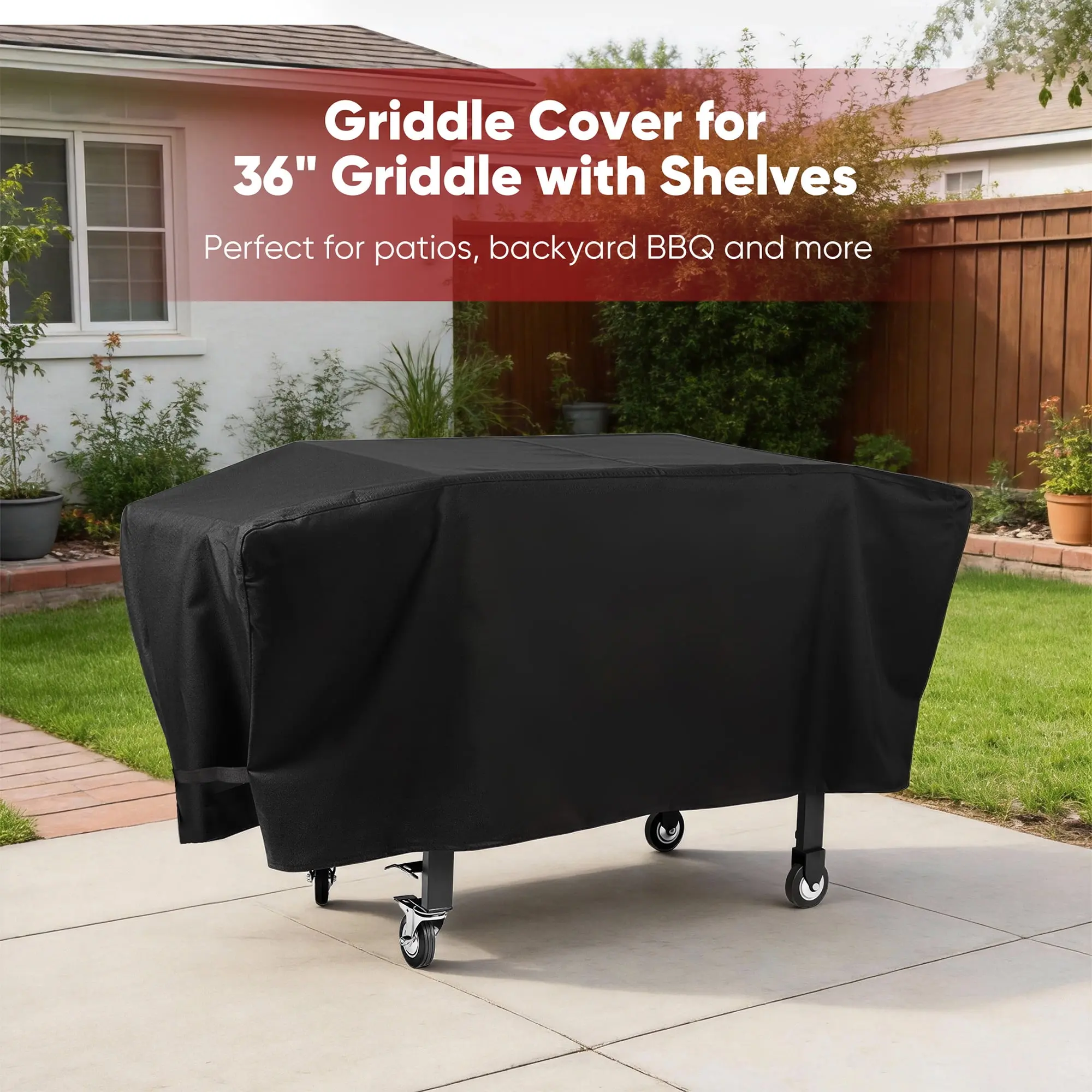 36 in BBQ Griddle Cover, Waterproof Lightweight Polyester Fabric Dust Cover with Cinch Straps for 36 in Cooking Station, 66 in L x 22 in W x 26 in H, Black