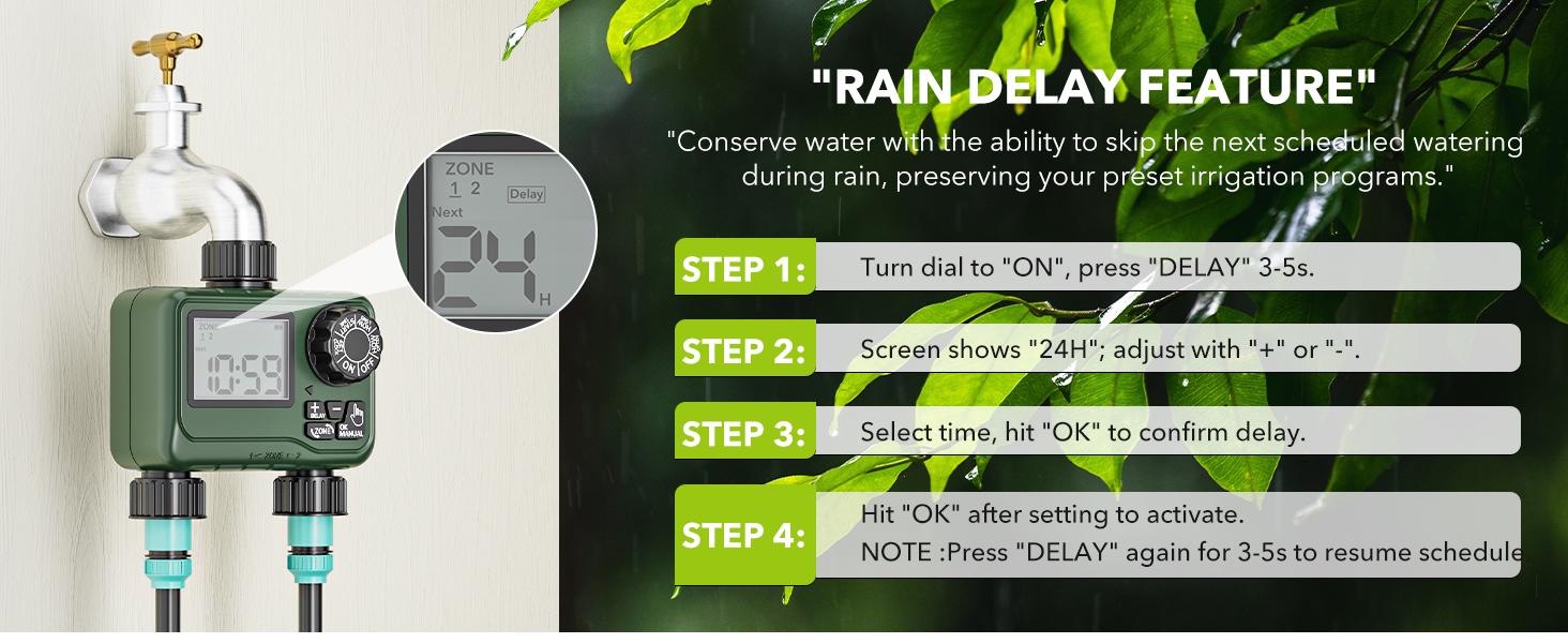 BN-LINK Sprinkler Timer Outdoor - 2 Zone Programmable Water Timer with Rain Delay, Automatic Irrigation System for Lawns & Garden Hoses - Waterproof Manual Controller with Large LCD Display BN-LINK Sprinkler Timer Outdoor - 2 Zone Programmable Water Timer with Rain Delay, Automatic Irrigation System for Lawns & Garden Hoses - Waterproof Manual Controller with Large LCD Display