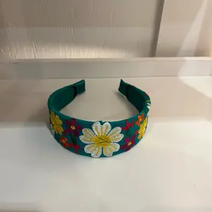 Diadema Bordada Mexicana - Colorful Floral Design on Blue Fabric Handcrafted Elegance Cotton Headband