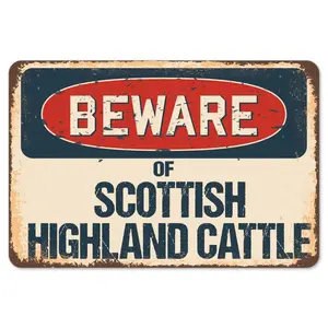SignMission  10 x 14 in. Beware of Scottish Highland Cattle Rustic Sign