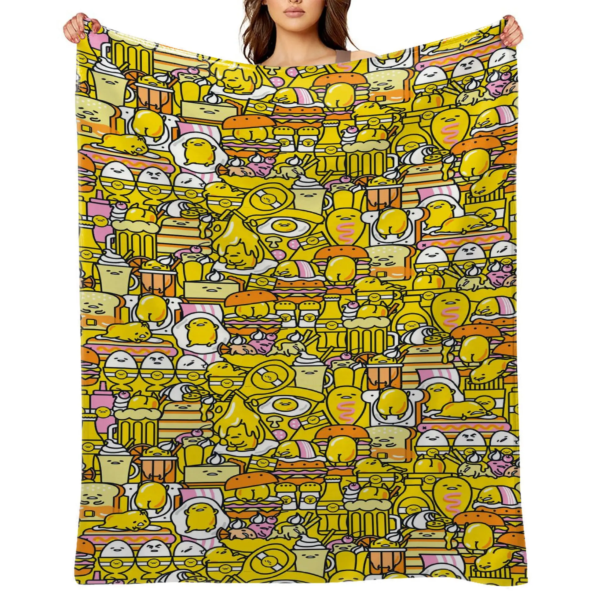 Licensed Gudetama Theme Anime Print Flannel Fleece Throw Blanket - Ultra Soft, Wrinkle Resistant, Anti-Shrink, Quick-Dry, Machine Washable - Perfect Gift for Kids A-42