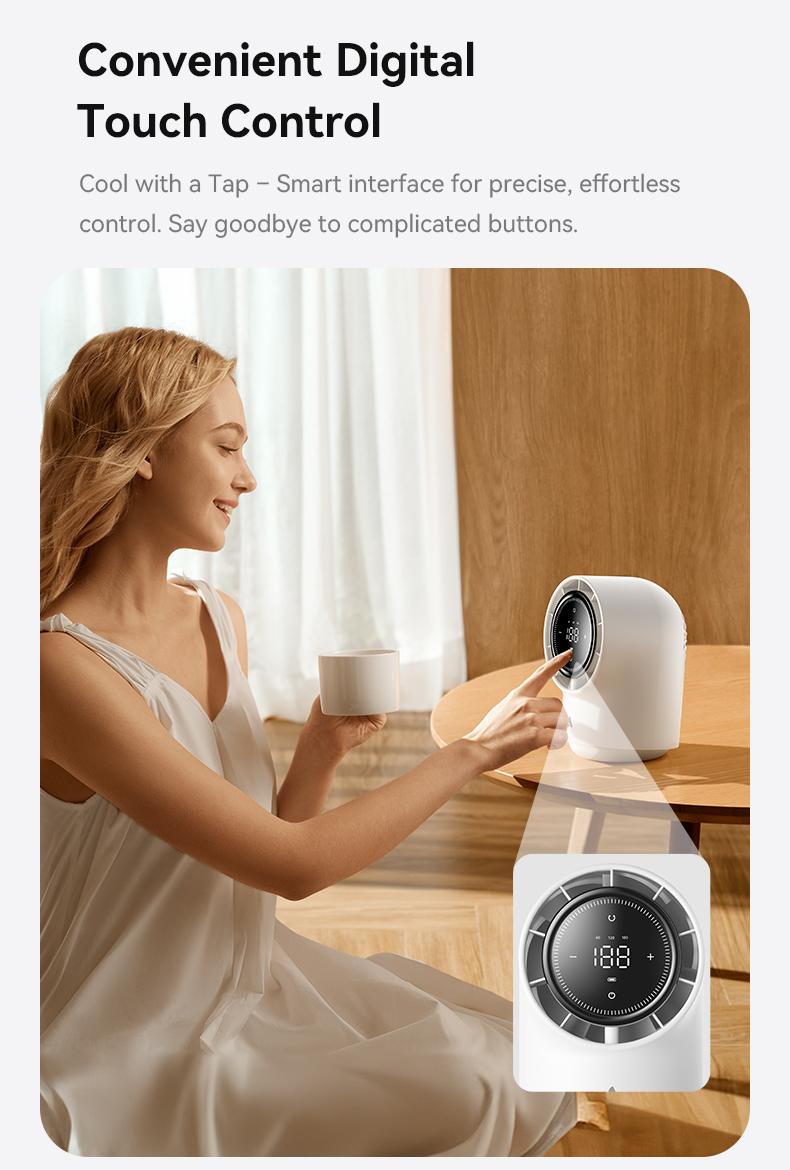 Aecooly Touch Control Desk Fan, 100 Speeds Quiet Bedroom Digital Display 8000mAh 3 Oscillation Angles Battery Powered Small Desktop Table Fan for Bedroom, Bedside, Office, Travel, FathersDayGift