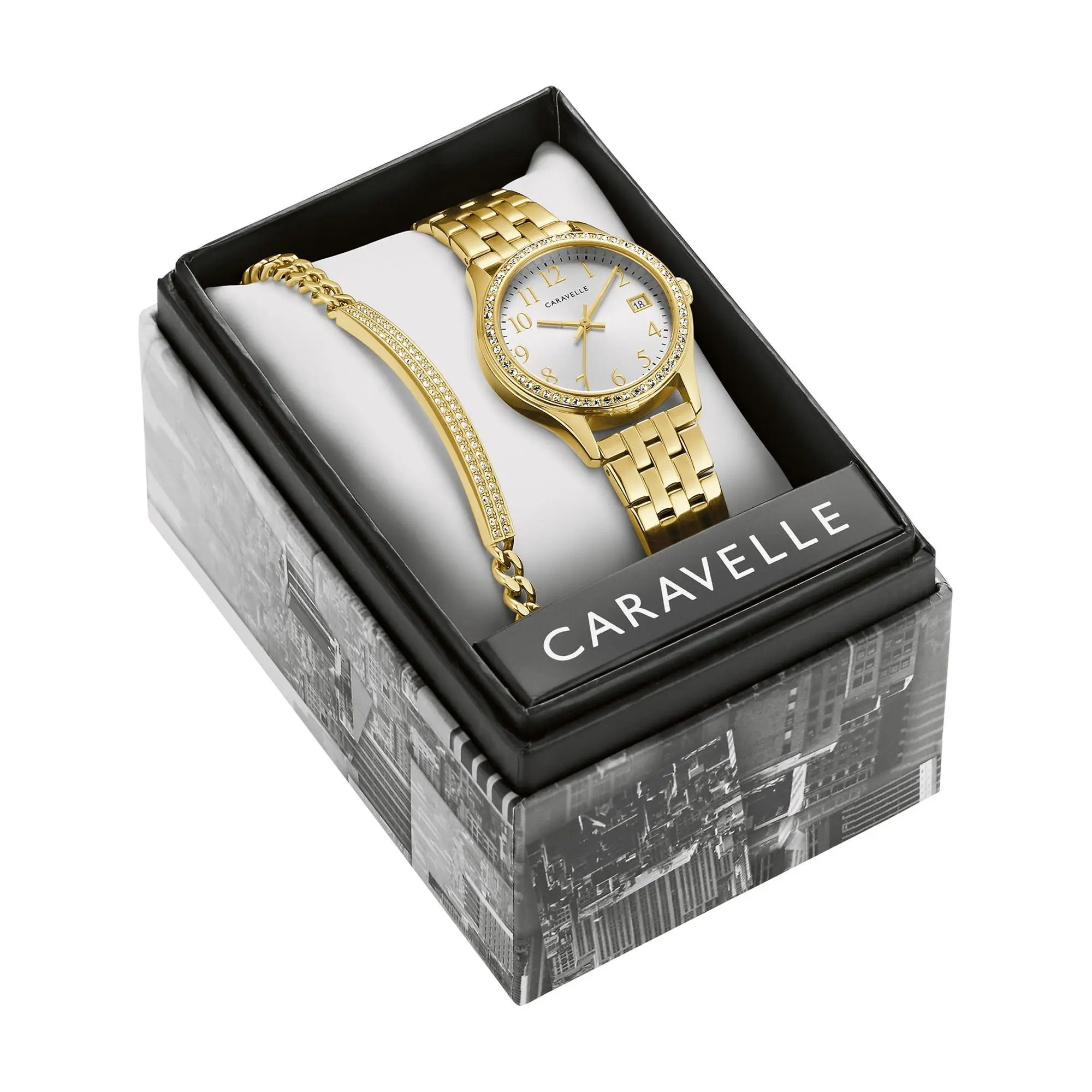 Caravelle by Bulova Women's Crystal Watch & Bracelet Set