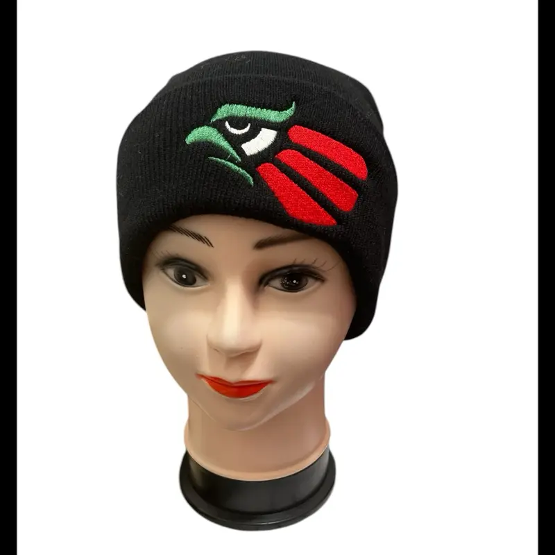 México Beanie with Bird Graphic, Black Color, Embroidered Design, Ideal for Cold Weather