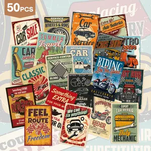 50 Retro Aesthetic Car Wall Collage Kit, Vintage 90s Nostalgic Auto Art Prints, Punk Style Road Signs for Bedroom Decor, Home Decor Accessory