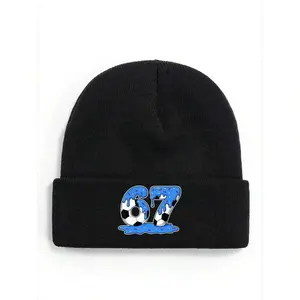S&T Unisex Beanie For Men And Women Knit Hat Funny 67 Soccer Ice Cream Meme Print Winter Soft Warm Hat Beanies Cap