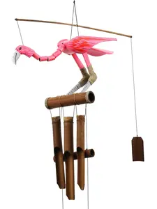Pink Flamingo Bobbing Head Bamboo Wind Chime