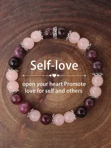 Self-Care Meaningful Bracelet, Handmade Quartz Strawberry Garnet Beaded Necklace, Unisex Fashion Accessory for Men and Women