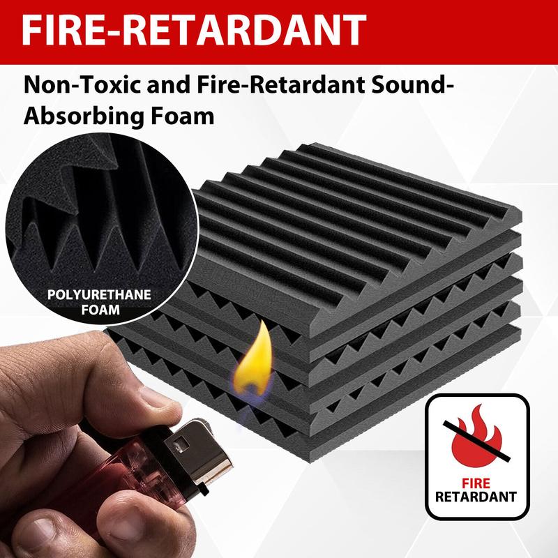 12/24/48PCS Black/White Acoustic Foam Panel Wedge Studio Soundproofing Wall Tiles, Sound Absorbing Panels For Ceiling Reading Room Meeting Room Study Library Club Cinema Music 12"X12"X1"