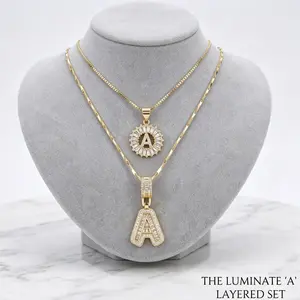 Jewelry 2 Pack Initial Letter Pendant Necklaces  Adjustable Chain 17-19'' for Women Valentine's Day Anniversary Jewelry Set