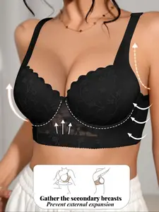 Women's Solid Color Push Up Bra, Fashion Casual Comfortable Breathable Lace Bra, Women's Lingerie Underwear for All Seasons, Breathable Comfy Bra