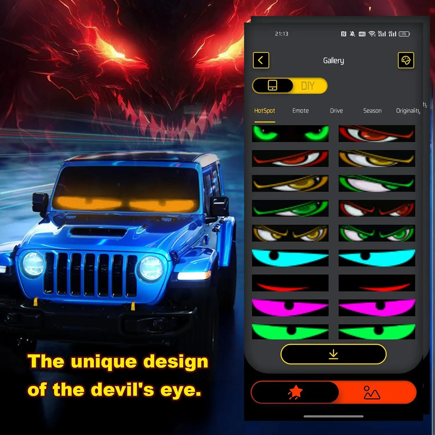 Howdot Devil's Eye High-Brightness LED Windshield Display,  Programmable LED Matrix Panel, Ojos Led Para Carro, USB-Powered with Remote & App Control for Sedans, SUVs & Medium Trucks  Car Roof Solar RGB Strobe Light Adjustable