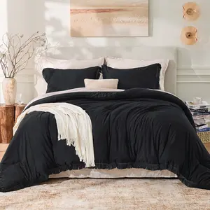 Andency Black Comforter Set with 7-Pieces Modern Farmhouse Bedding Set 1 Comforter 2 Pillowcases 2 Shams 1 Flat Sheet 1 Fitted Sheet Soft Breathable Lightweight for All Season