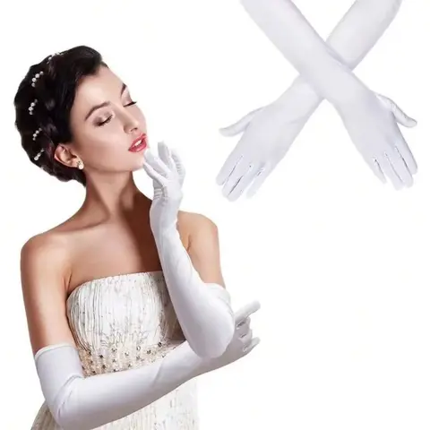 Elegant Women's Long Satin Gloves, Party Gloves, Wedding Gloves, 21 Inch Elbow-Length Design, Comfortable Fit for Parties, Performances & Cosplay, Adds Royal Charm