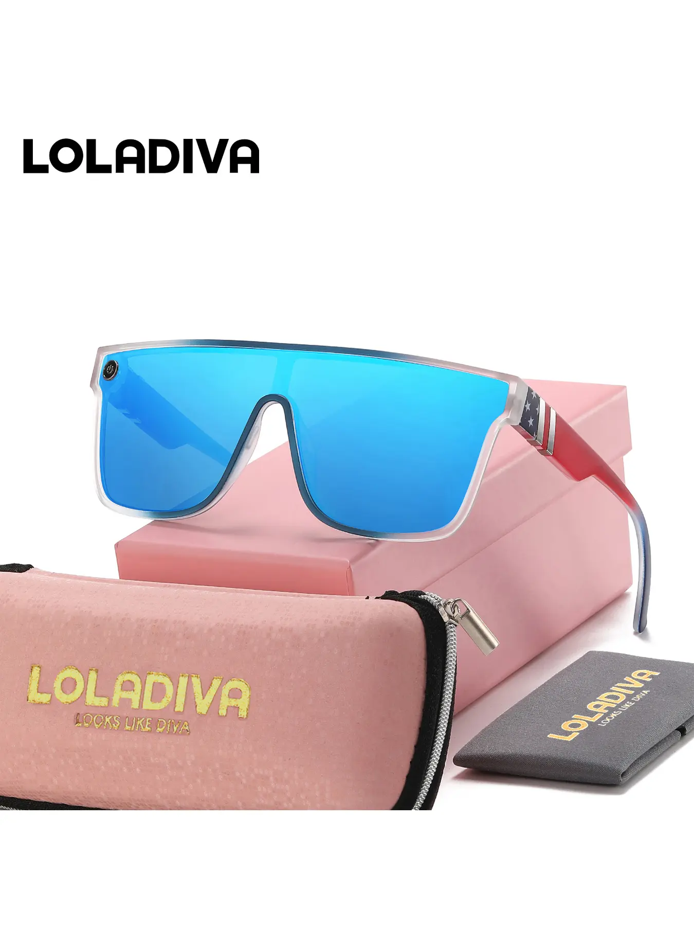 LOLADIVA Unisex Colorful Full Frame Sunglasses Cyberpunk Style Flat Top Frame Sunglasses UV400