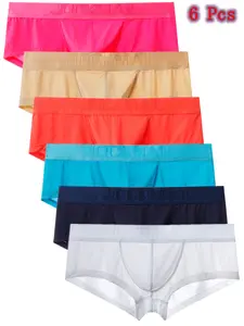 6 Counts Men's Underwear Ultra-Thin Ice-Cool Touch Trunks Pure Color Low Waist Underpants Casual All-Season Boxer, Comfortable Daily Wear
