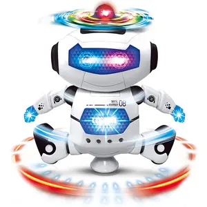 Fun Electric Walking tiny Robot Interactive Toy Luminous Music Rotary Robots Light and Music Battery Powered Gifts for Birthday Party