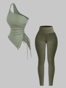 two-piece set women's solid ribbed crop tank top & skinny pants, minimalist casual fashion cozy for daily outdoor wear, ladies clothes for all seasons, suits