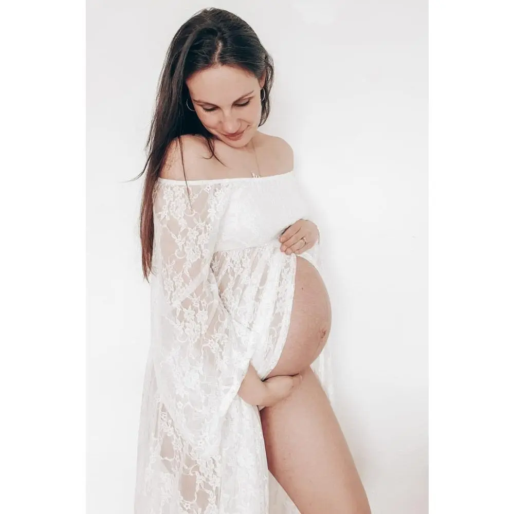 PinkBlush White Lace Off Shoulder Maternity Photoshoot Gown/Dress - TikTok  Shop